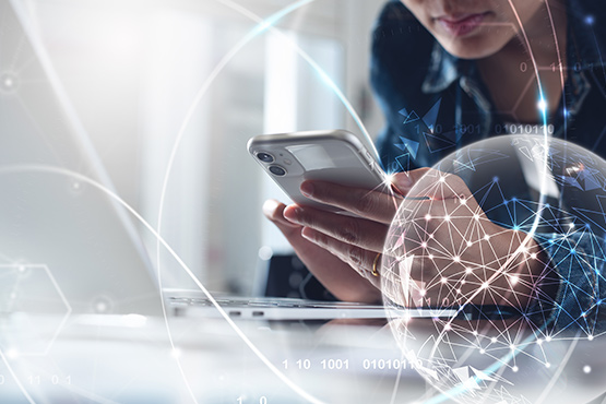 Desk telephone device showing enhanced calling features such as three-way calling, call forwarding, call display, speed dial, voicemail-to-email and more.